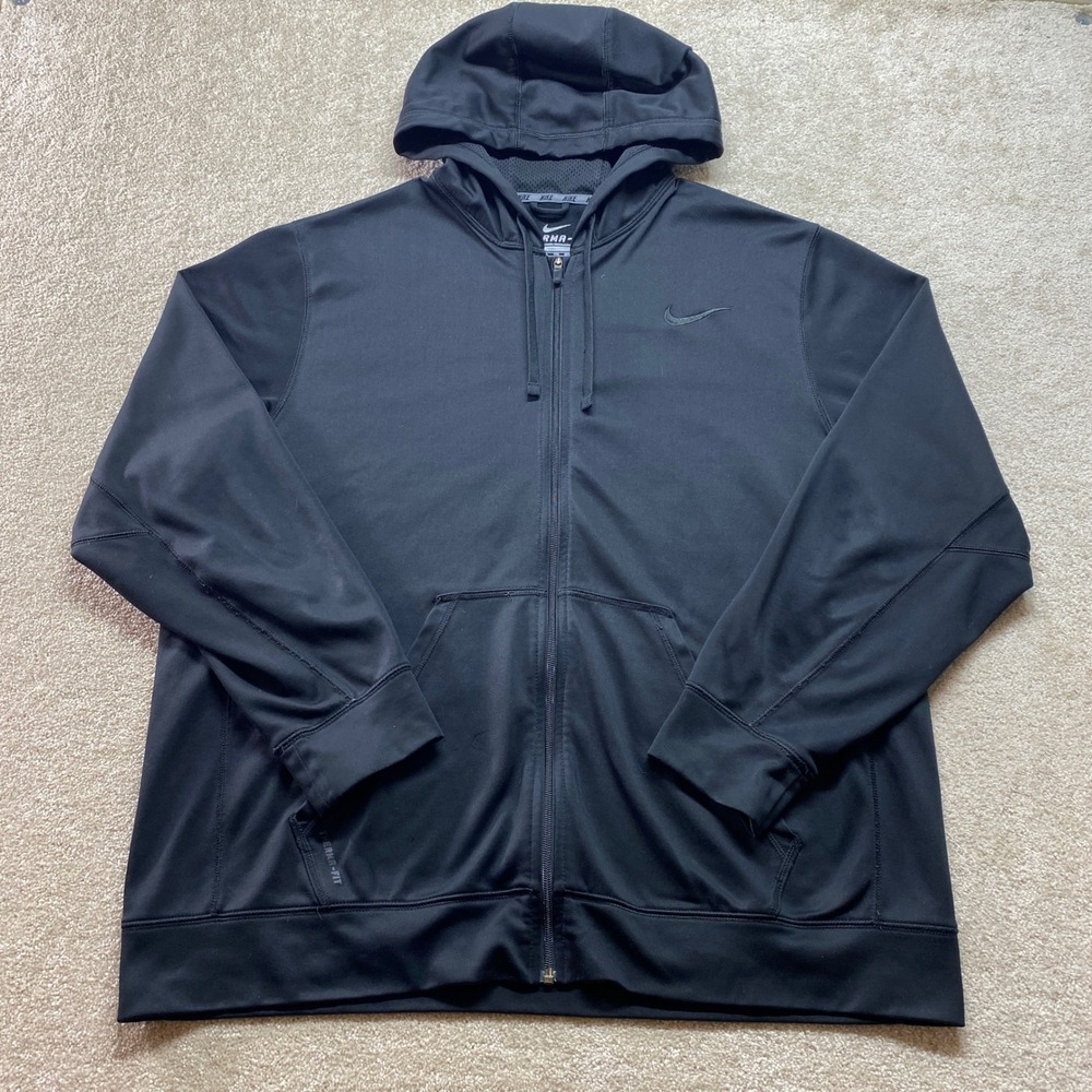 Nike Sweater Mens 2XL Black Therma Fit Full Zip Hoodie Performance Athletic